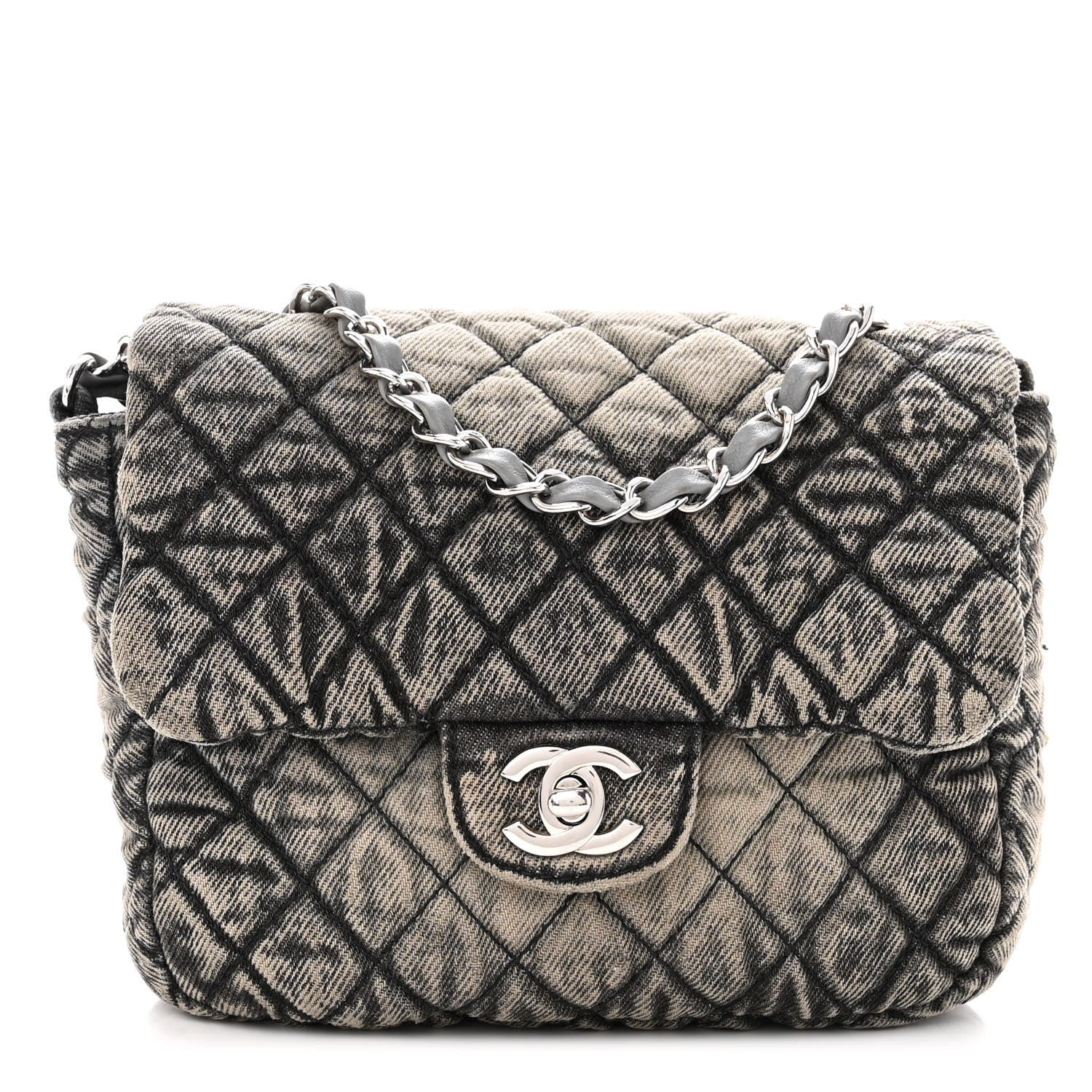 Chanel Washed Denim Quilted Small Denimpression Flap Grey Black 1 of 12