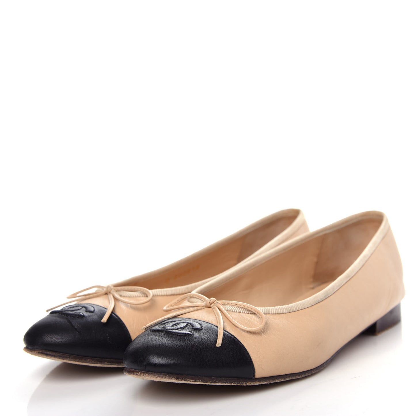 Lambskin Cap Toe CC Ballerina Flats 38.5 Beige Black