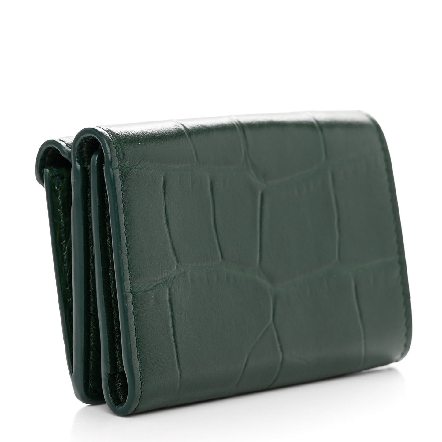 Calfskin Crocodile Embossed Mini Papier Wallet Dark Green