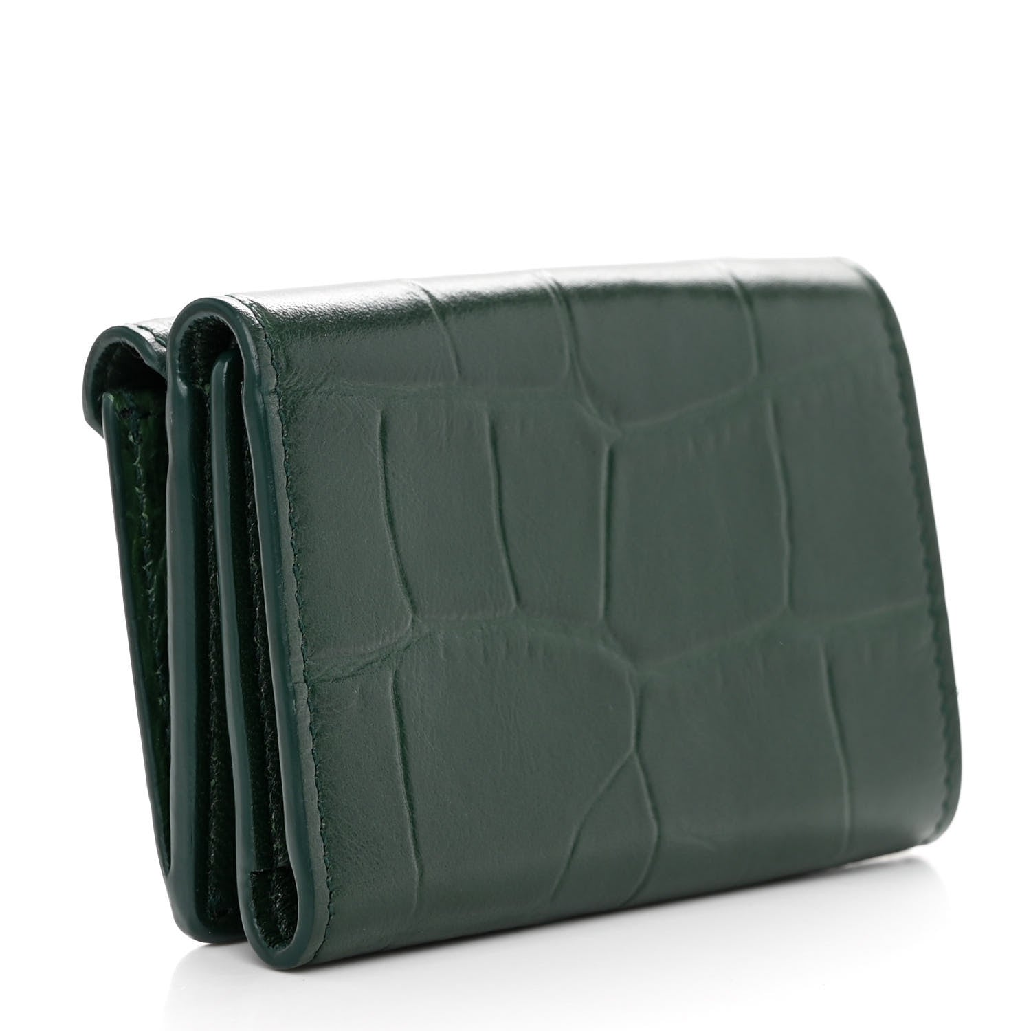 Balenciaga Calfskin Crocodile Embossed Mini Papier Wallet Dark Green 3 of 11