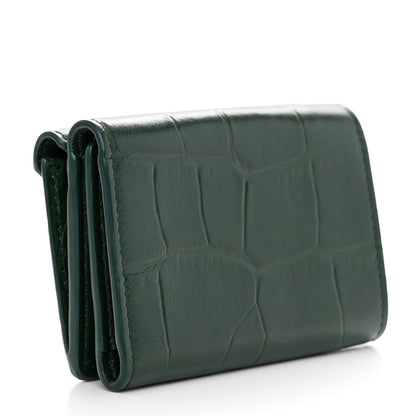 Balenciaga Calfskin Crocodile Embossed Mini Papier Wallet Dark Green 3 of 11