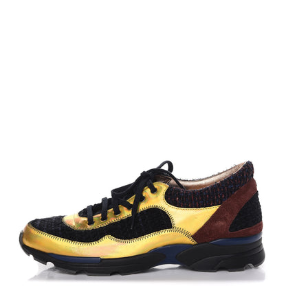 Chanel Tweed Patent Runway Sneakers Gold 1 of 9