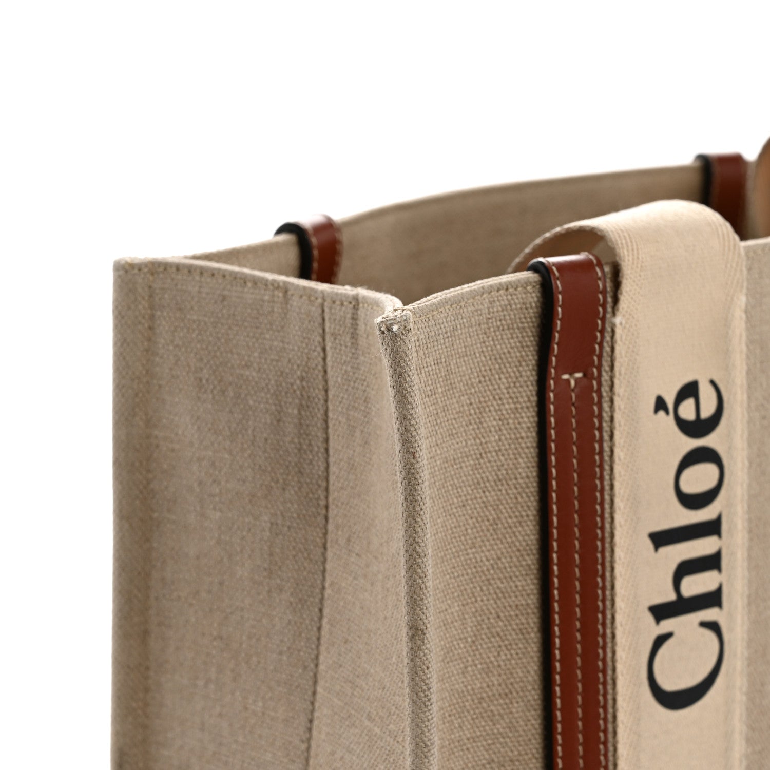 Chloe Linen Calfskin Medium Woody Ribbon Tote White Brown 14 of 14