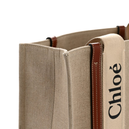 Chloe Linen Calfskin Medium Woody Ribbon Tote White Brown 14 of 14
