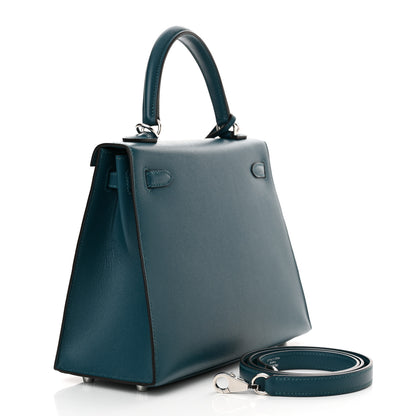 Hermes Madame Calfskin Verso Kelly Sellier 25 Vert Bosphore Sienne 3 of 12