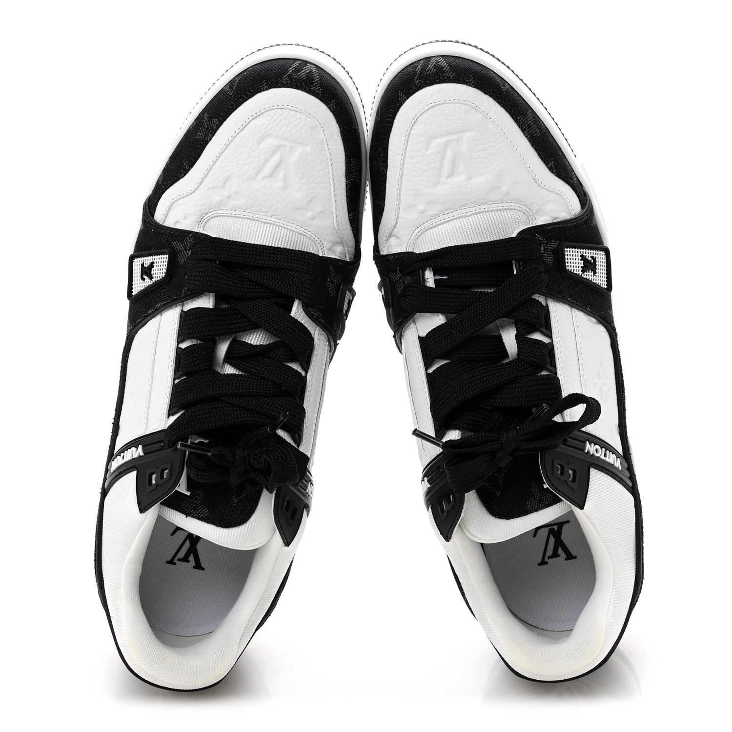 Louis Vuitton Calfskin Monogram Denim Mens LV Trainer Sneakers 9 Black 2 of 10