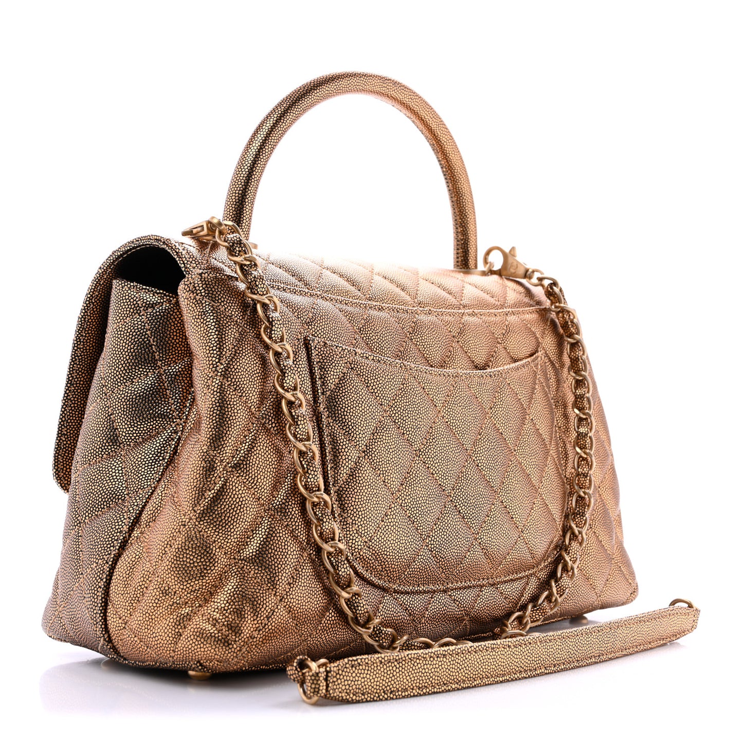 Metallic Caviar Quilted Small Coco Handle Flap Gold
