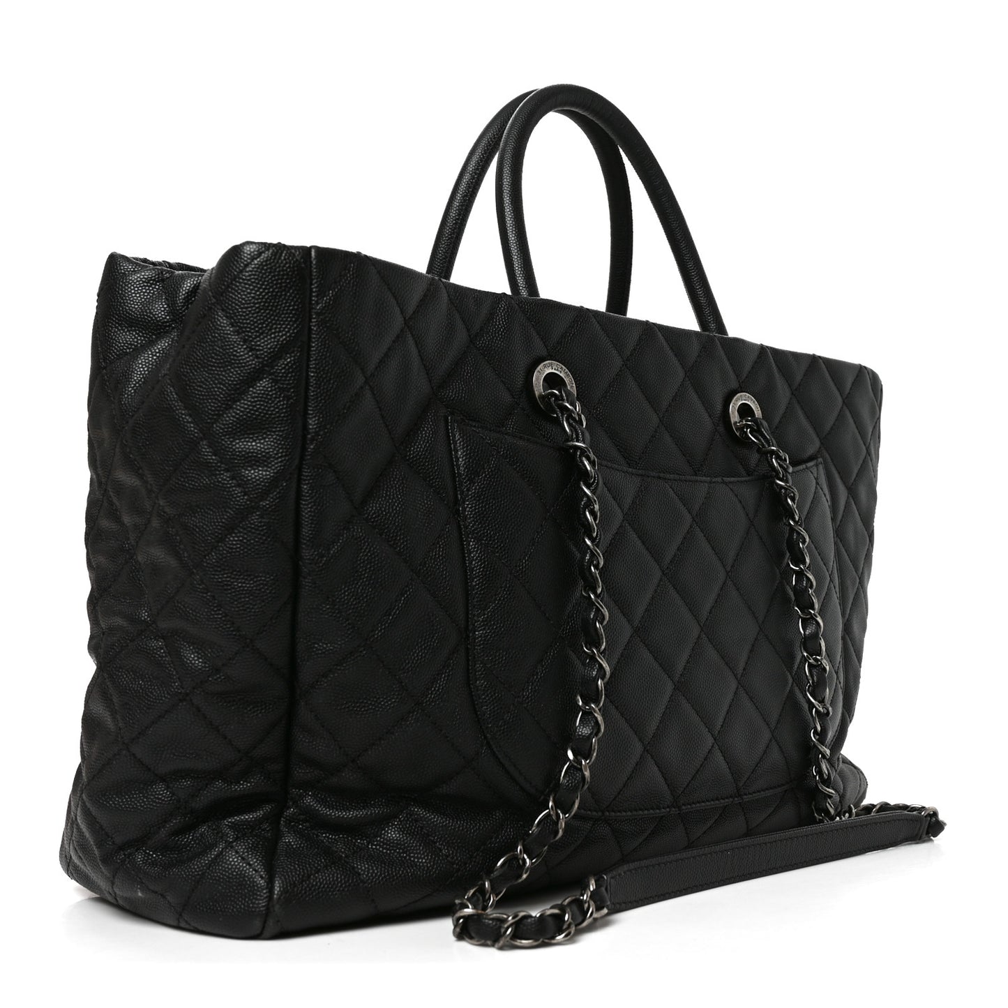 Caviar Quilted Large Coco Handle Shopping Tote Black
