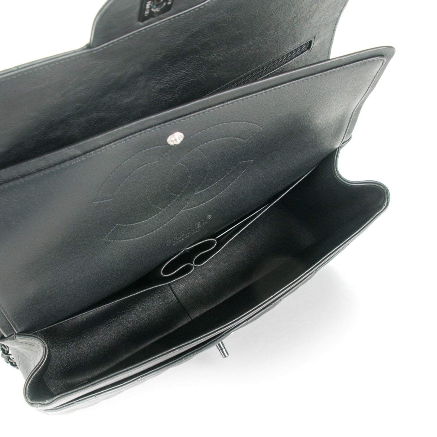 Crumpled Calfskin Quilted Jumbo Double Flap So Black