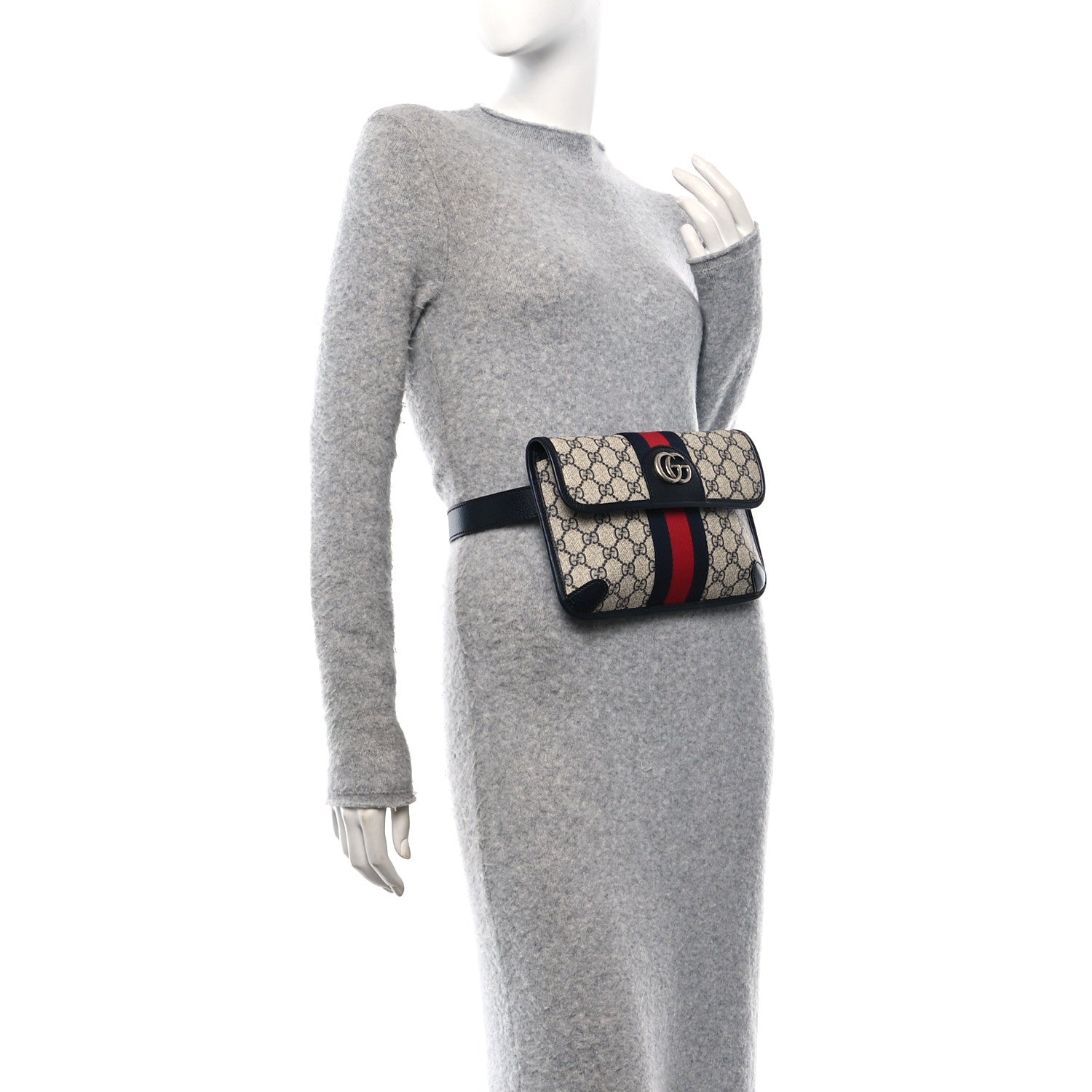 Gucci GG Supreme Monogram Web Small Ophidia Belt Bag 90 36 Beige Navy 2 of 10