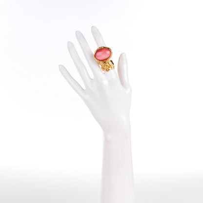 Saint Laurent Glass Cabochon Arty Ovale Ring 7 Gold Pink 2 of 4