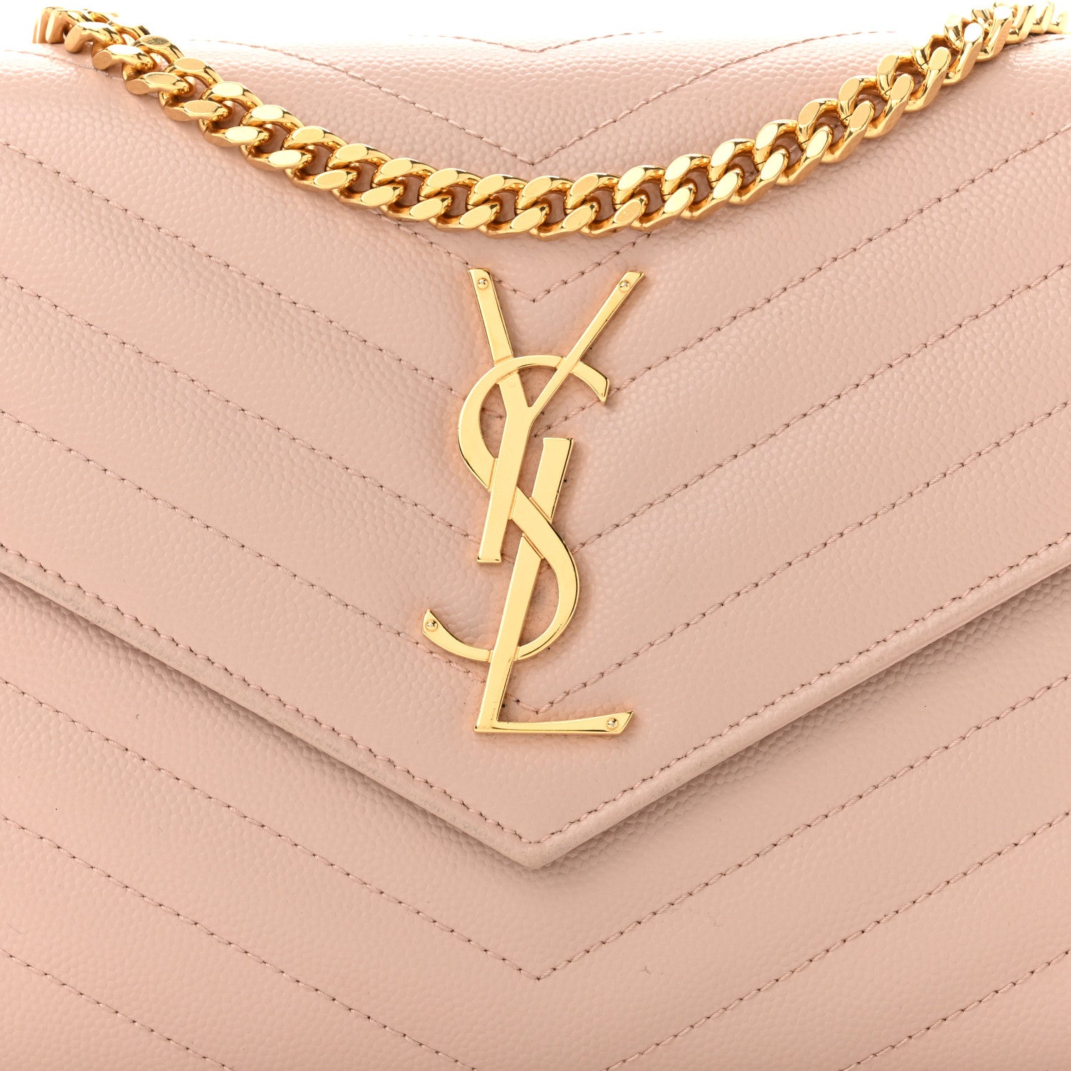 Saint Laurent Grain De Poudre Matelasse Chevron Monogram Chain Wallet Pale Pink 8 of 11