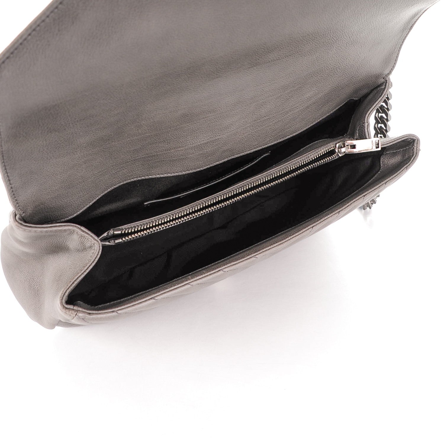 Saint Laurent Sheepskin Matelasse Chevron Monogram Large College Satchel Light Coal 5 of 7