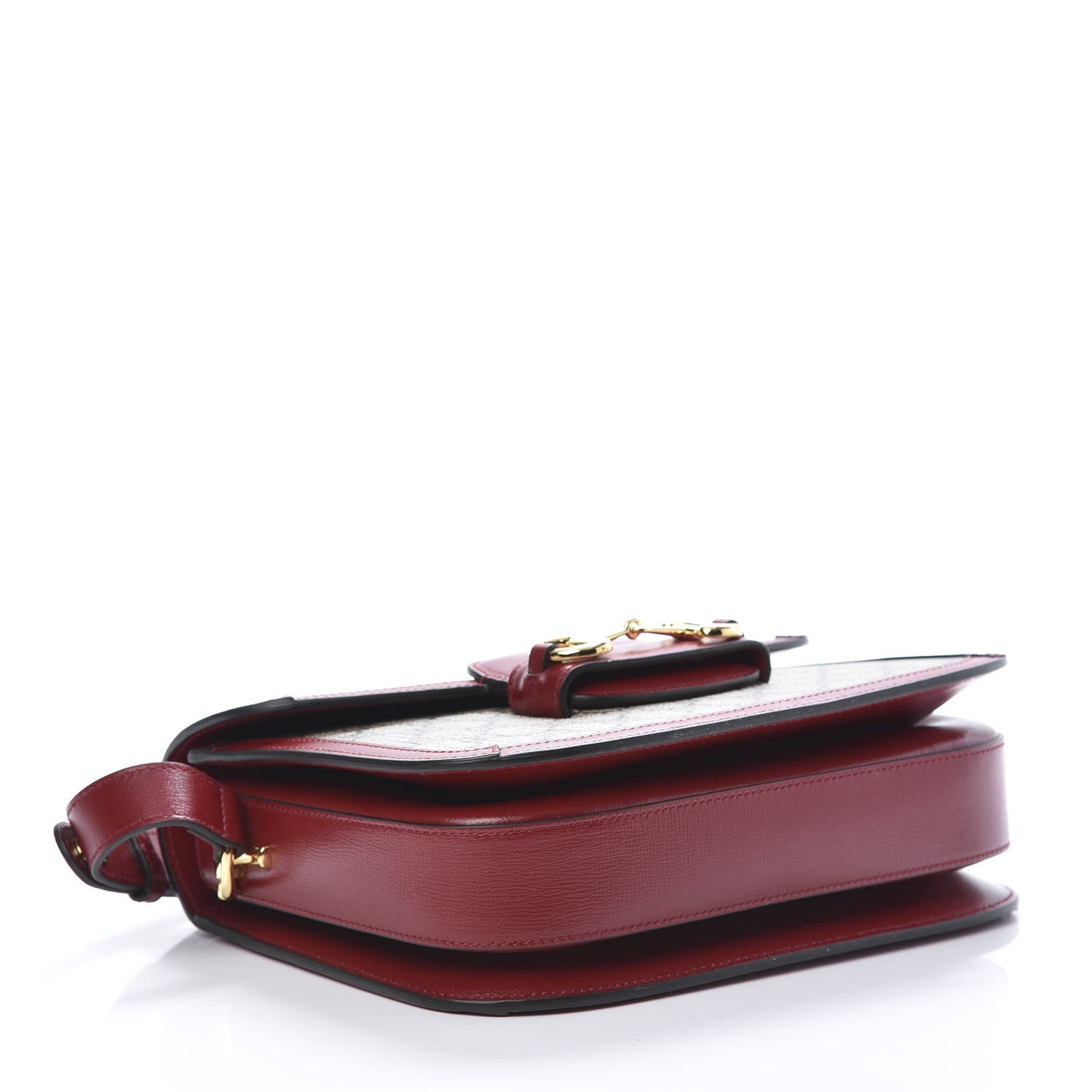 GG Supreme Monogram Azalea Calfskin Horsebit 1955 Shoulder Bag Beige Ebony New Cherry Red