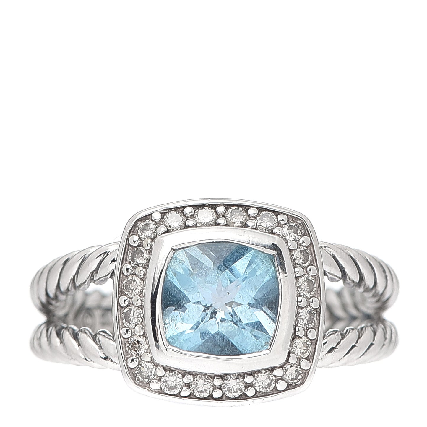 Sterling Silver Diamond Blue Topaz 7mm Petite Albion Ring 52 6