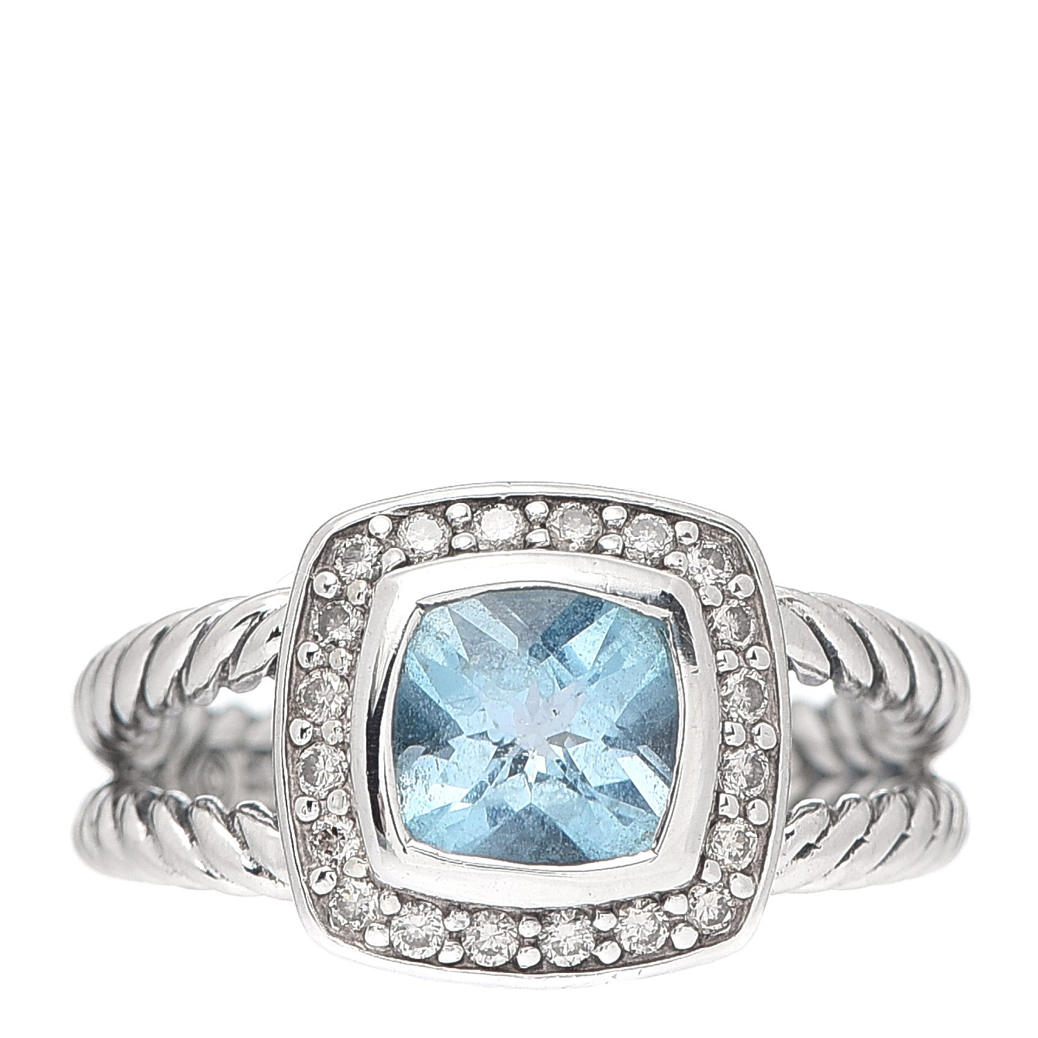 David Yurman Sterling Silver Diamond Blue Topaz 7mm Petite Albion Ring 52 6 1 of 5