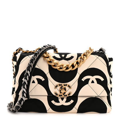 Chanel Fabric Printed Large Chanel 19 Flap Black Ecru 1 of 10