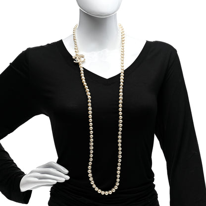 Chanel Crystal Pearl CC Chain Long Necklace Gold 2 of 6