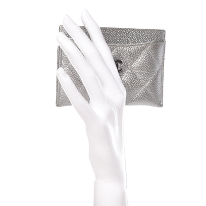 Chanel Metallic Caviar Quilted Card Holder Silver 3 of 16