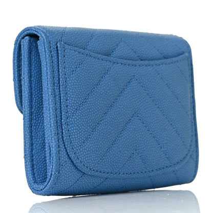 Chanel Caviar Flat Chevron Quilted Flap Card Holder Wallet Blue 3 of 11