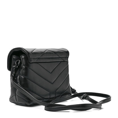 Saint Laurent Calfskin Y Quilted Monogram Monochrome Toy Loulou Crossbody Bag Black 3 of 12
