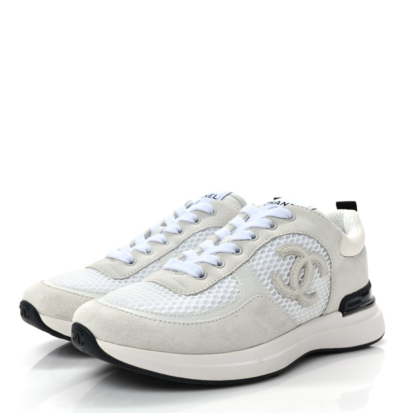 Calfskin Mesh Lycra Suede Womens Logo Sneakers 37 White