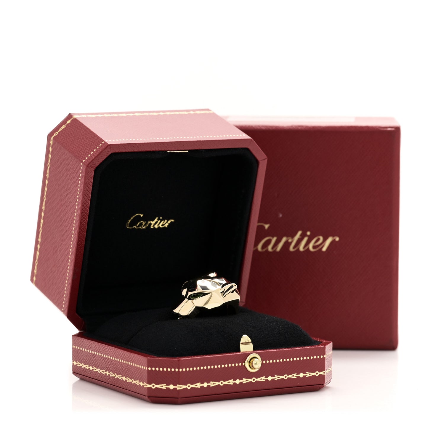 18K Yellow Gold Tsavorite Black Lacquer Panthere De Cartier Ring 57 8