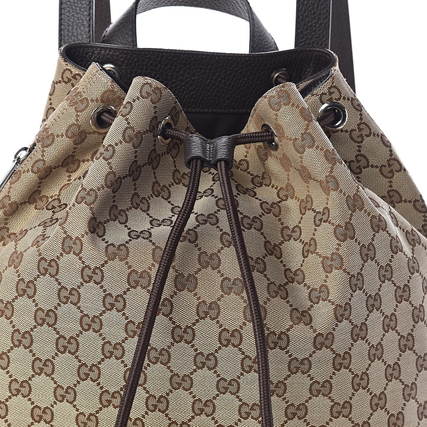 Gucci Monogram Dollar Calfskin O Drawstring Backpack Beige Ebony Testa di Moro Dark Chocolate 7 of 9