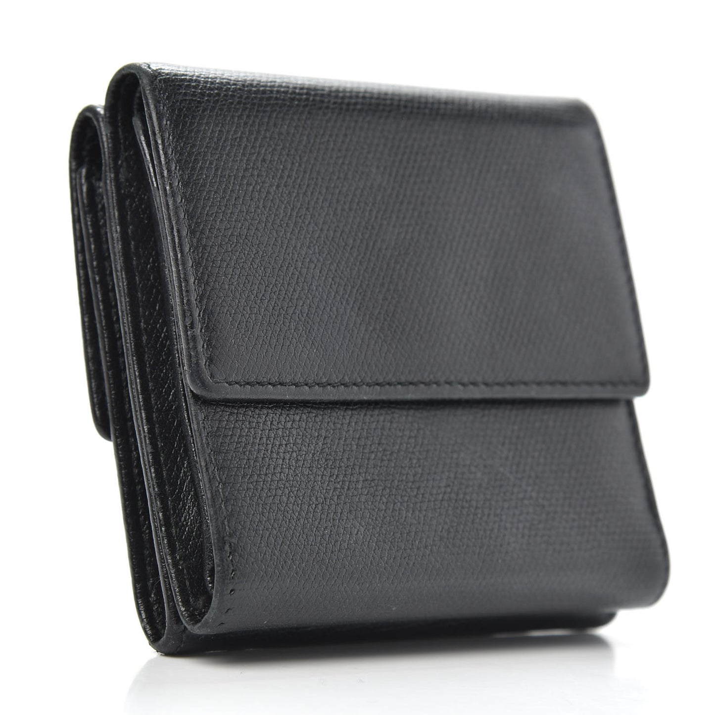 Grained Calfskin CC Button Flap Wallet Black