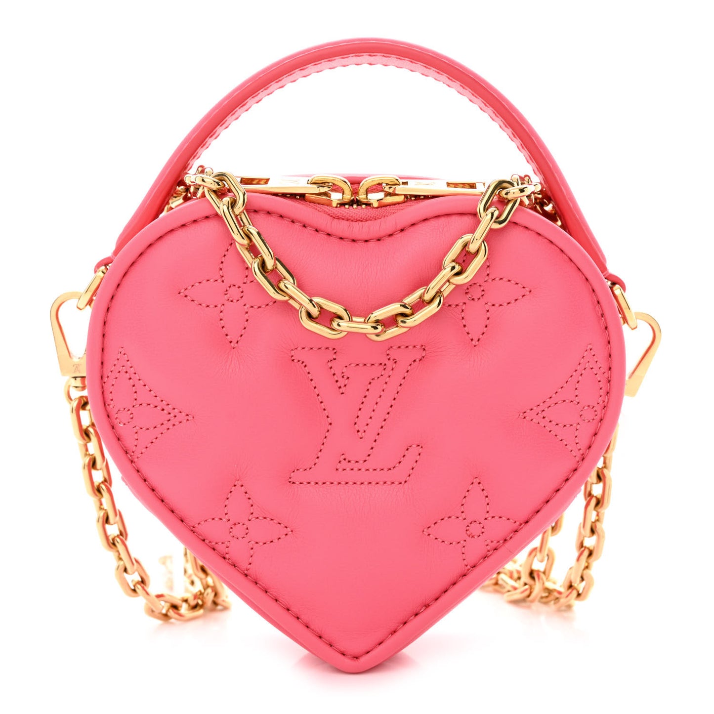 Calfskin Embroidered Monogram Pop My Heart Bag Pouch Dragon Fruit Pink