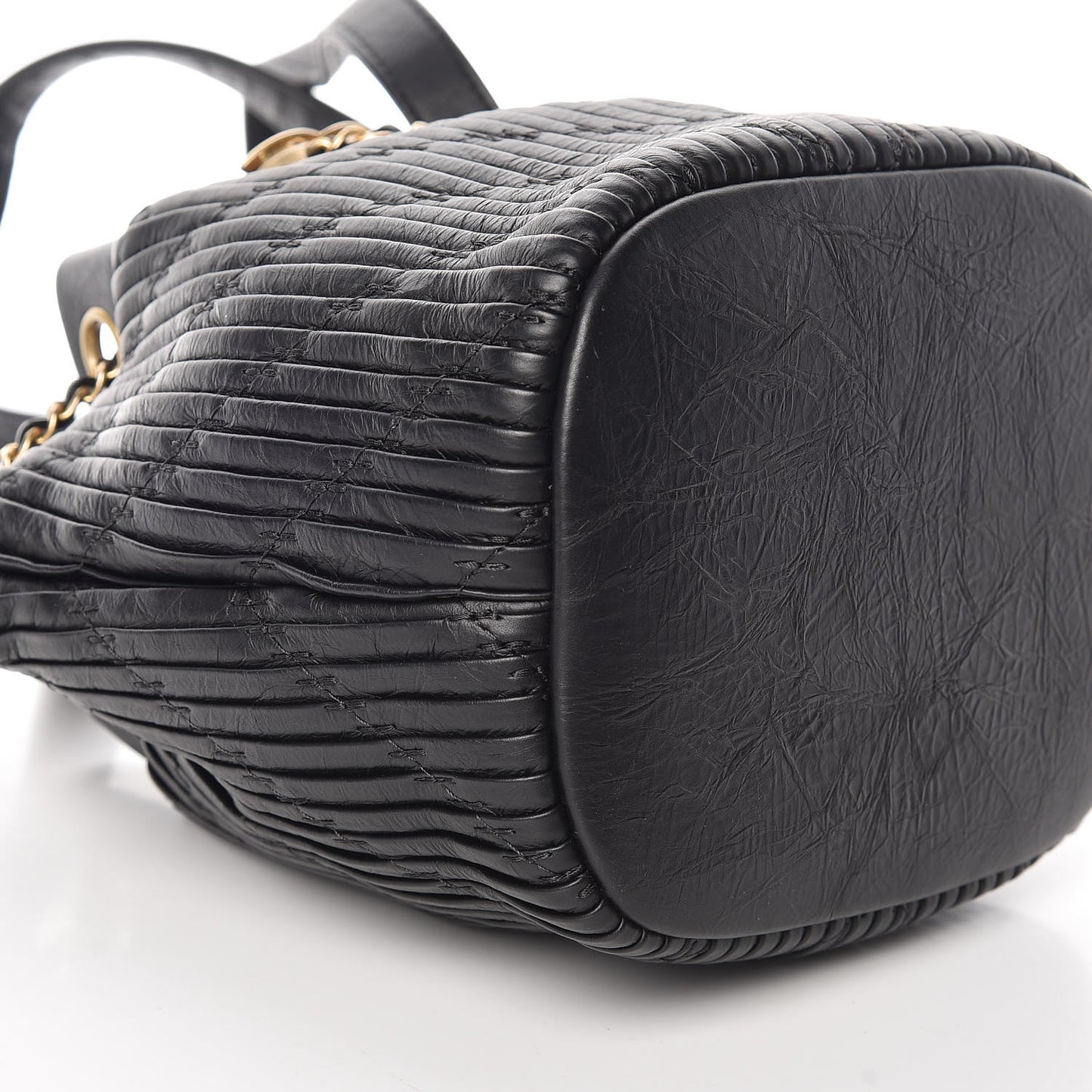 Iridescent Crumpled Calfskin Coco Pleats Small Drawstring Bag Black