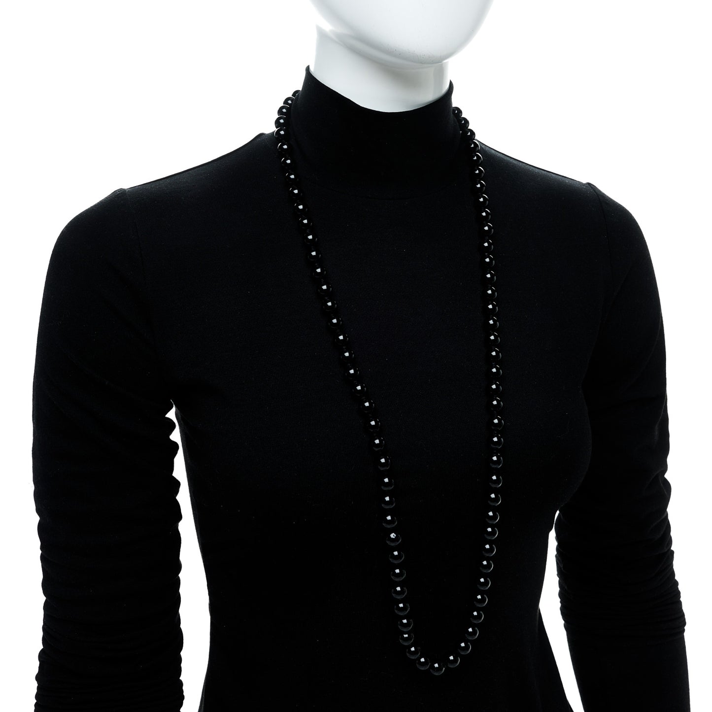 Sterling Silver Black Onyx 10mm Long Bead Necklace