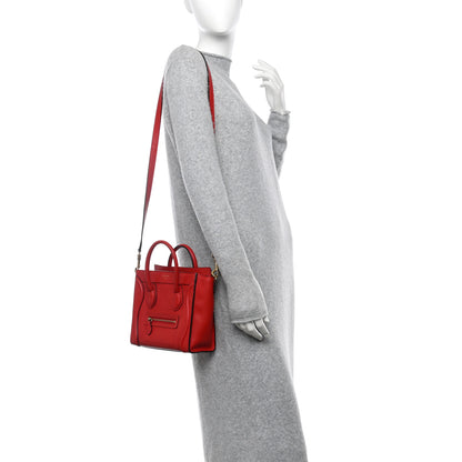 Celine Drummed Calfskin Nano Luggage Red 2 of 15