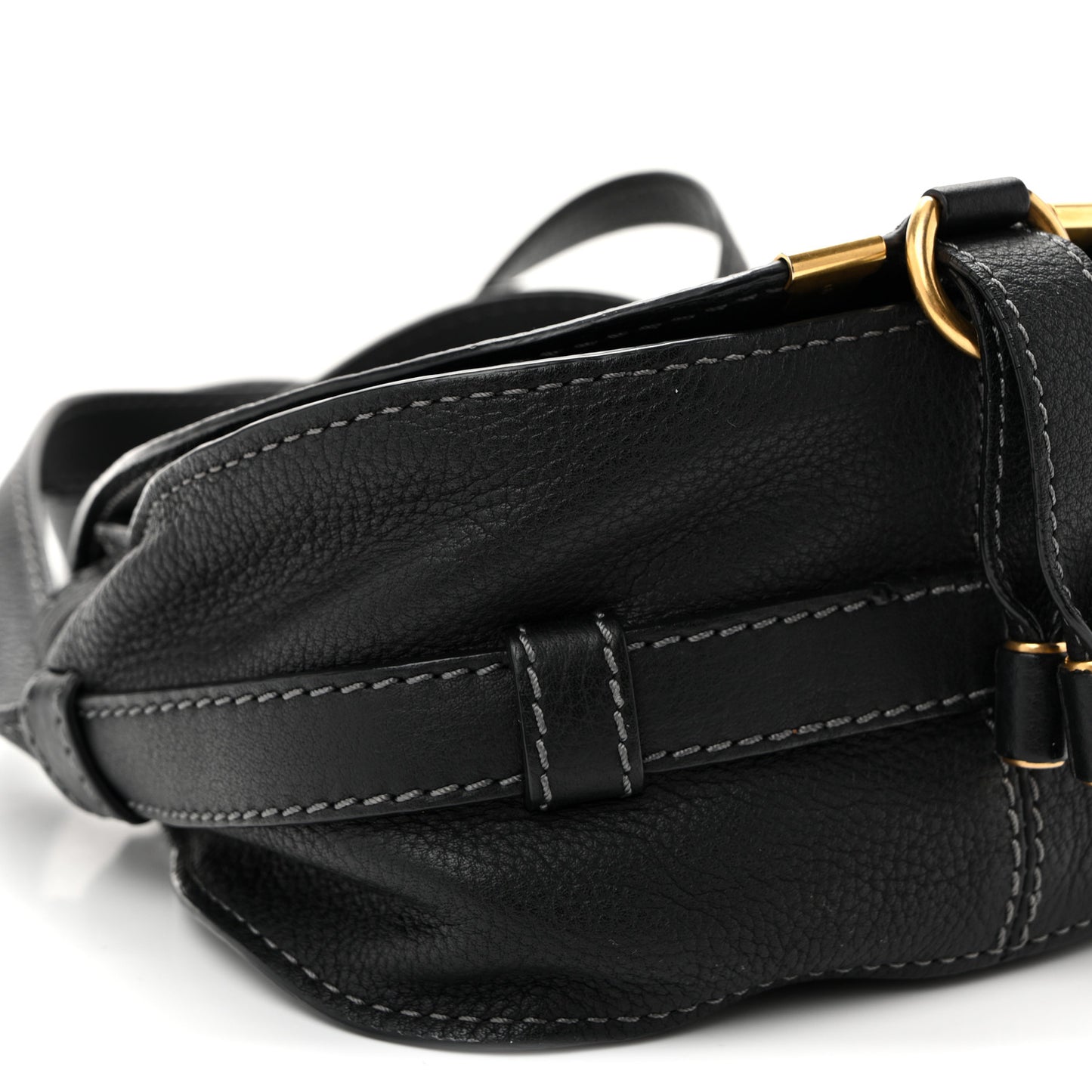 Grained Calfskin Small Marcie Saddle Bag Black