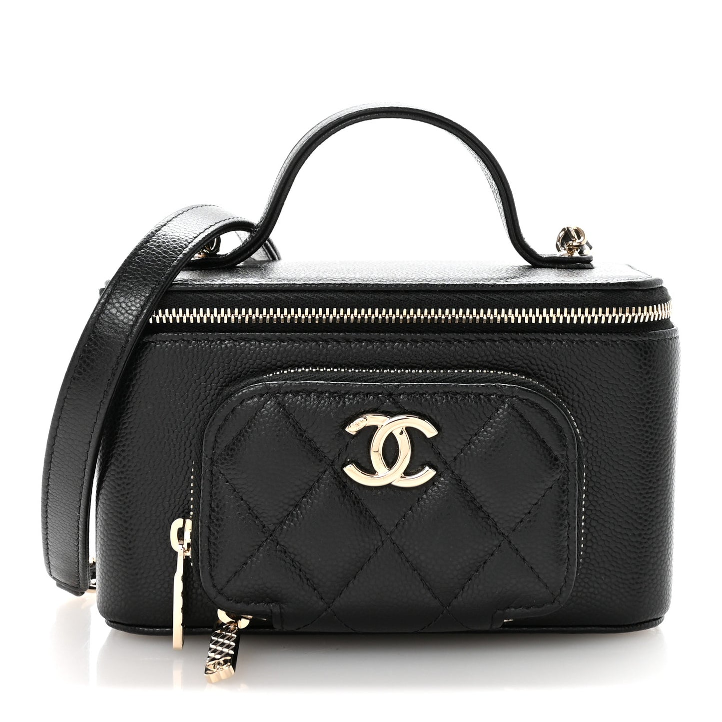 Caviar Quilted Top Handle Pocket Vanity Case Black