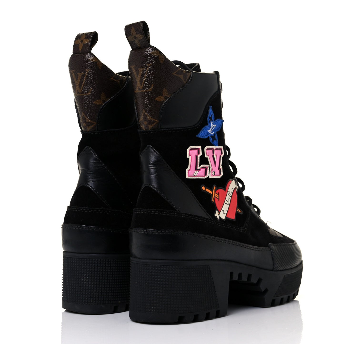 Suede Calfskin Monogram LV Black Heart Laureate Platform Desert Boots 39 Black