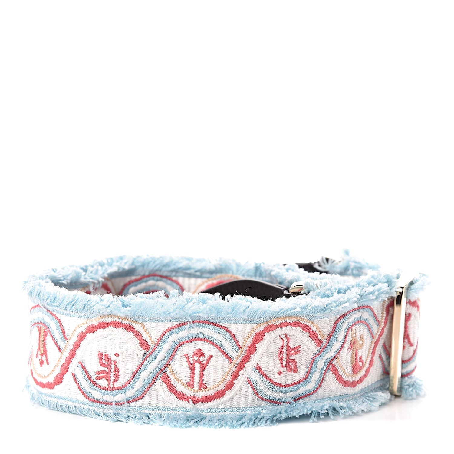 Valentino Garavani Canvas Animal Embroidered Rockstud Guitar Strap Light Blue 1 of 3