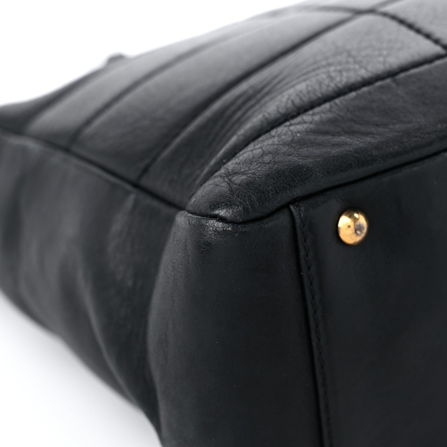 Calfskin Stitched Chocolate Bar Shopping Tote Black