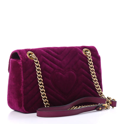 Gucci Velvet Matelasse Embroidered Small GG Marmont Shoulder Bag Fuchsia Violet Cyclamen 2 of 4