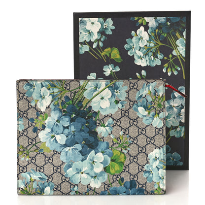 Gucci GG Supreme Monogram Blooms Large Cosmetic Case Beige Blue Navy Hibiscus Red 9 of 9