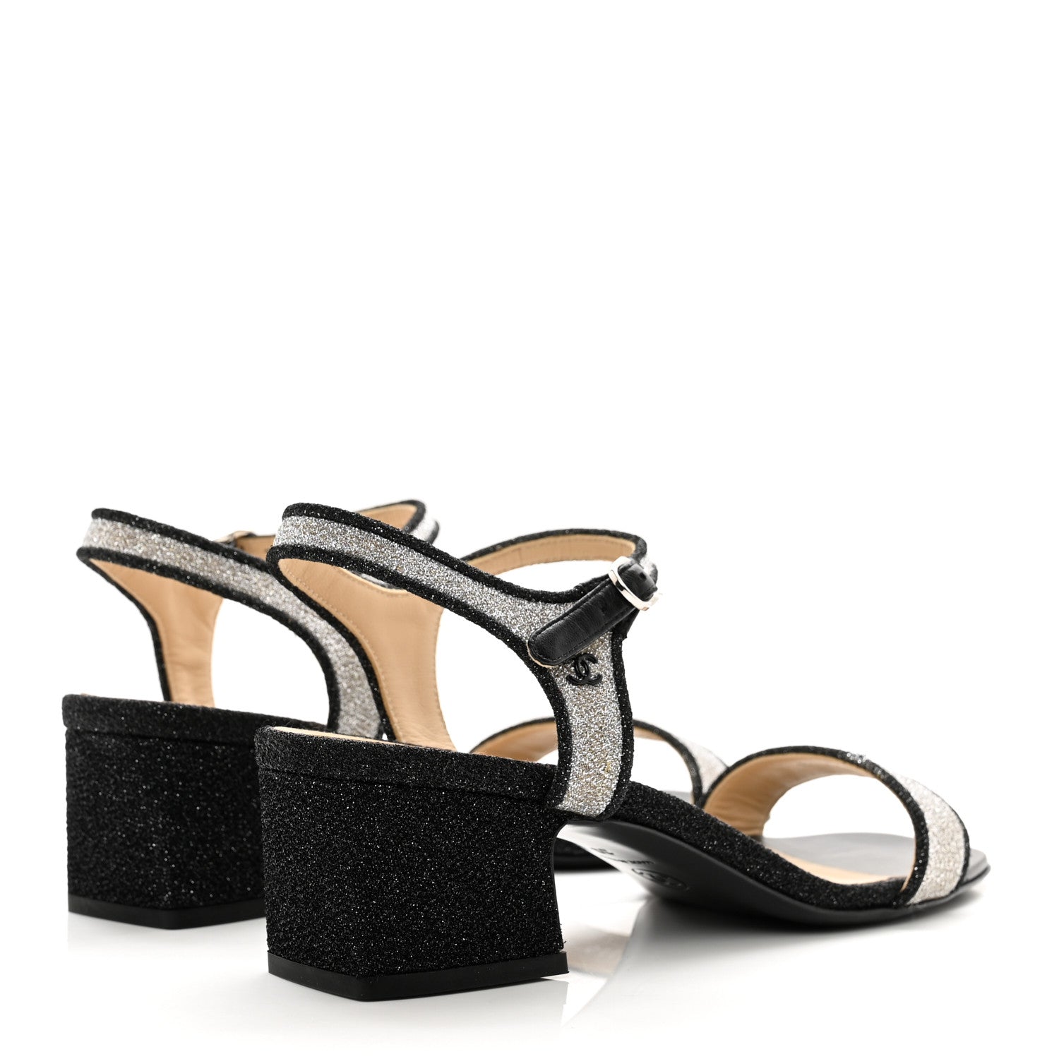 Chanel Fantasy Fabric Lurex Sandals 39 Silver Black 4 of 8