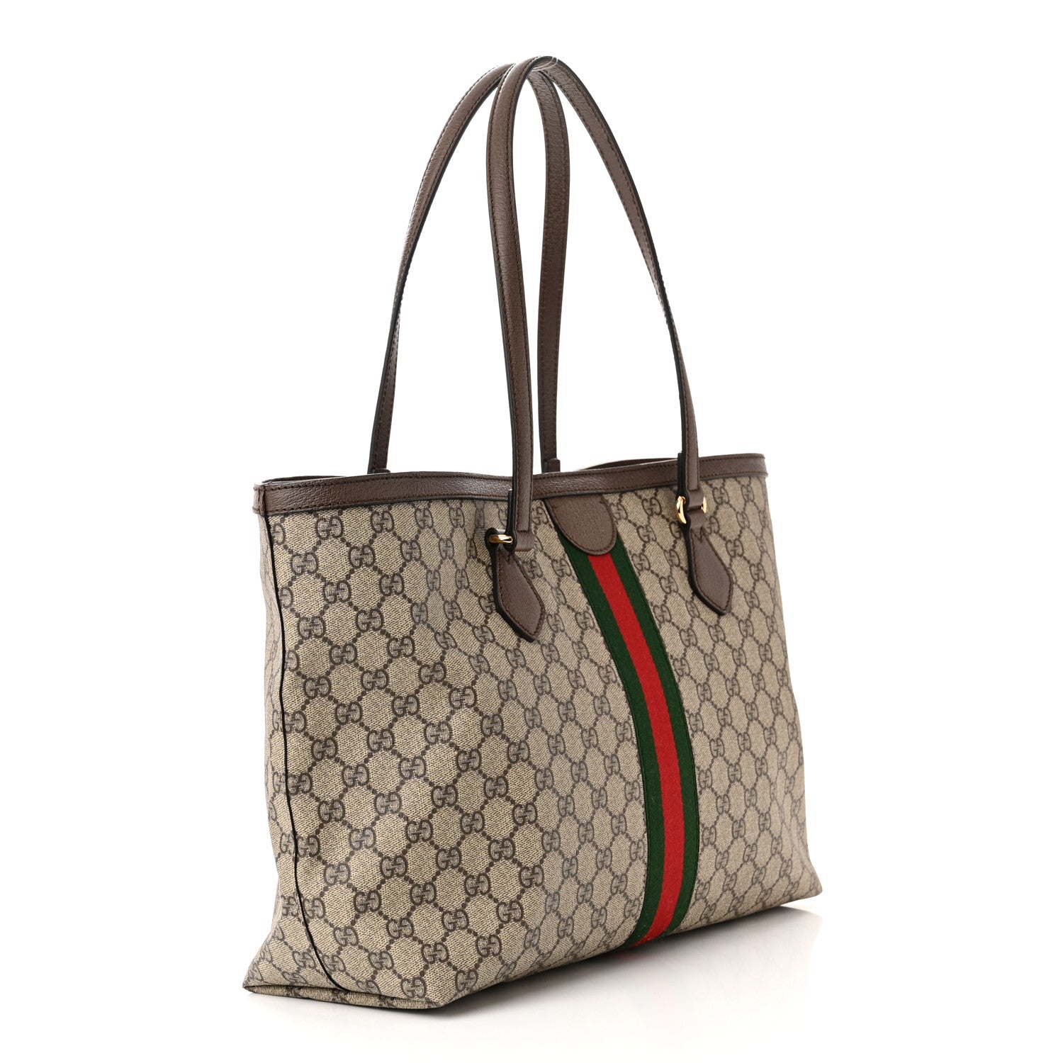Gucci GG Supreme Monogram Textured Calfskin Web Medium Ophidia Shopping Tote Beige Ebony New Acero 3 of 10