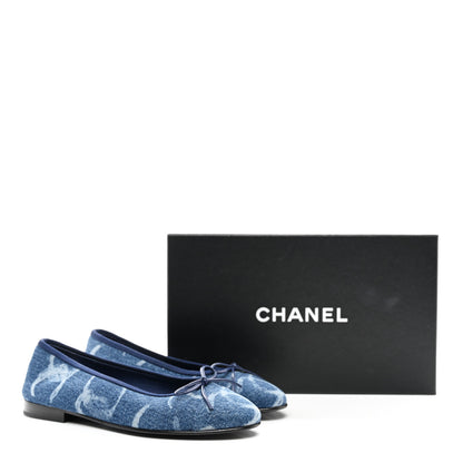 Chanel Denim Printed CC Cap Toe Ballerina Flats 36.5 Light Blue White 9 of 9