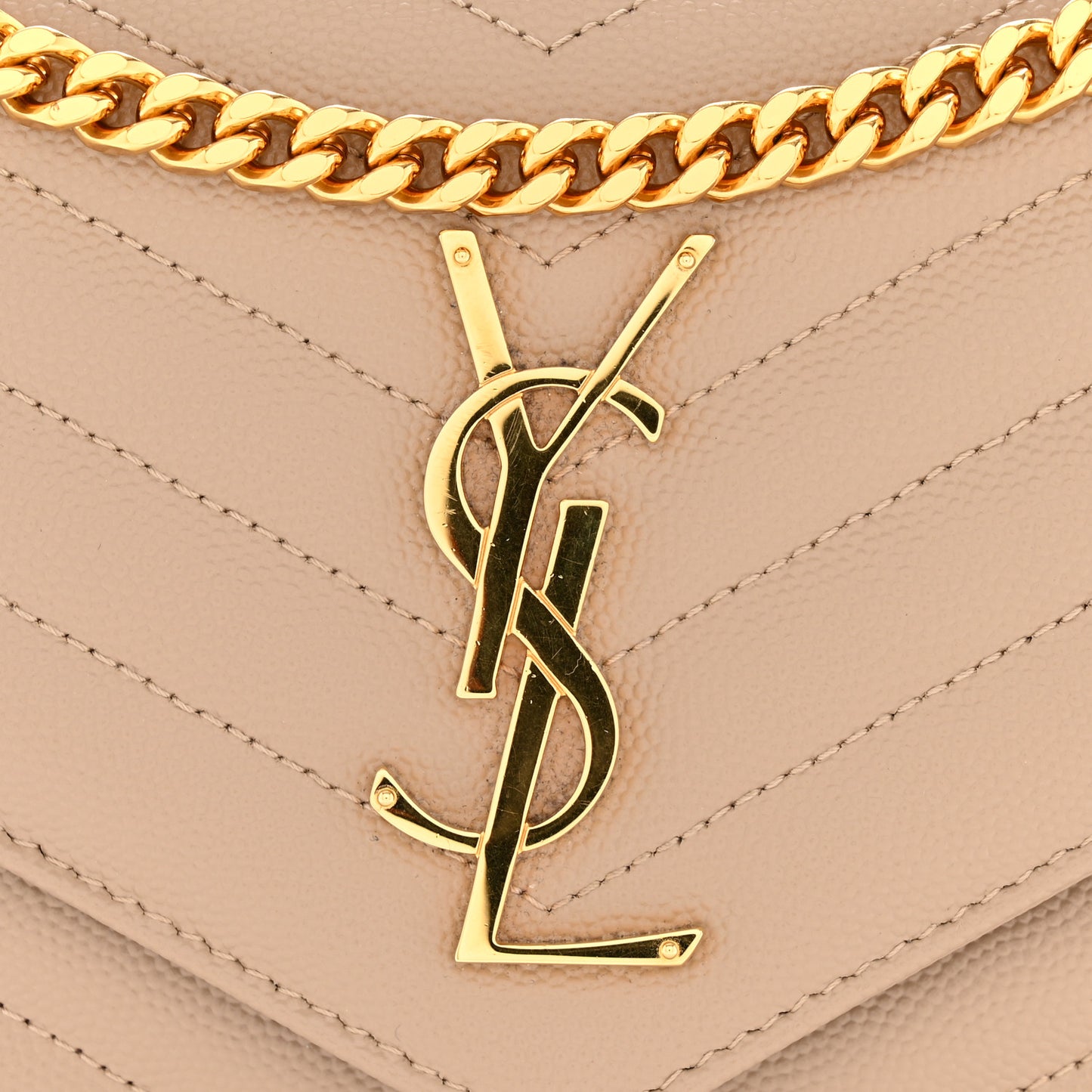 Grain De Poudre Matelasse Chevron Monogram Chain Wallet Dark Beige