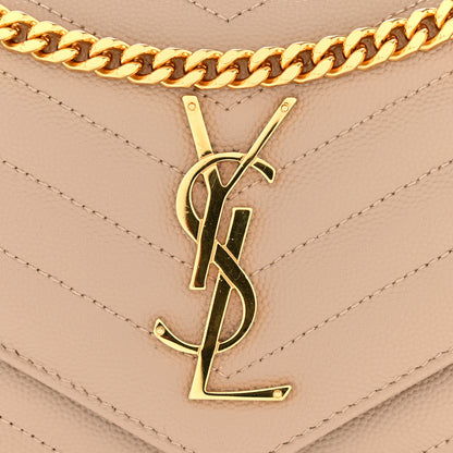 Saint Laurent Grain De Poudre Matelasse Chevron Monogram Chain Wallet Dark Beige 12 of 12