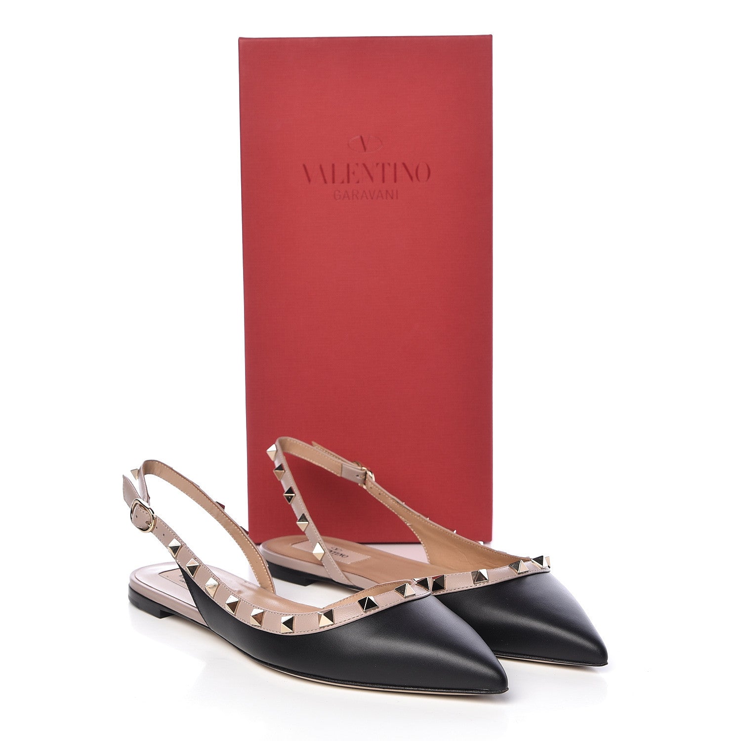Valentino Garavani Nappa Rockstud Slingback Flats 38 Black Poudre 9 of 9