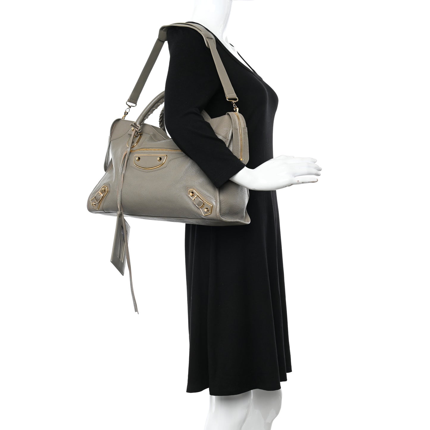 Chevre Gold Metallic Edge Hardware City Gris Taupe