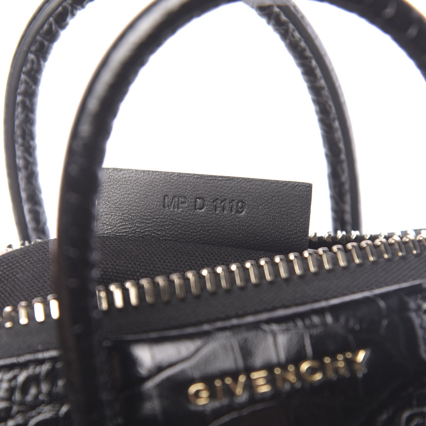 Calfskin Crocodile Embossed Mini Antigona Black