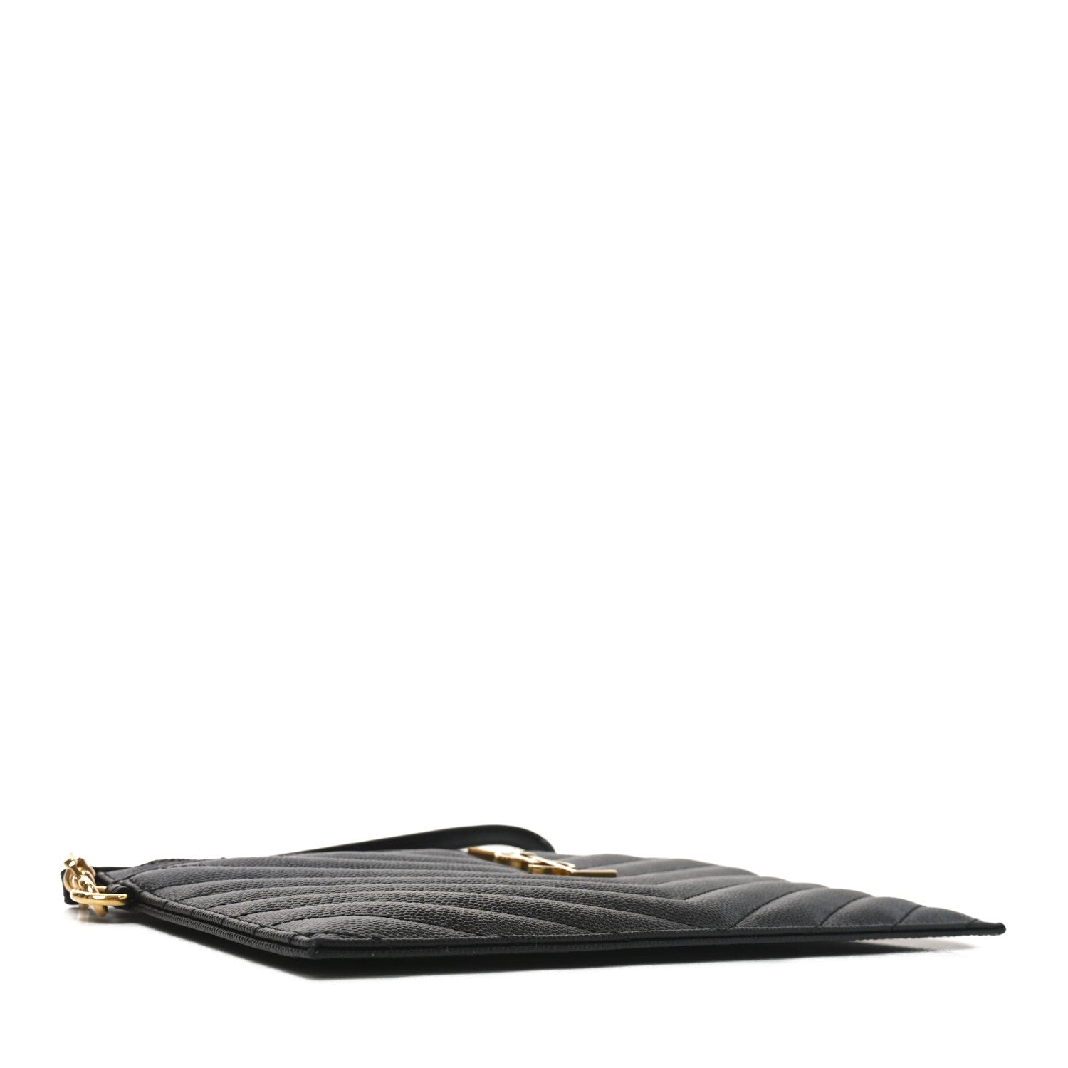 Saint Laurent Grain De Poudre Chevron Monogram Large Bill Pouch Black 4 of 8