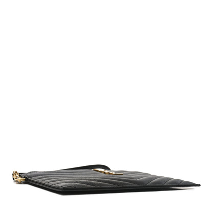 Saint Laurent Grain De Poudre Chevron Monogram Large Bill Pouch Black 4 of 8